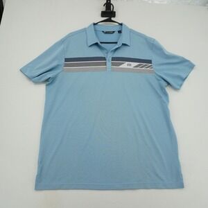 TravisMathew‎ Mens XL Light Blue Striped Performance Golf Polo Shirt RN 123280